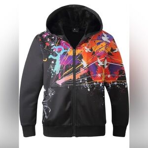 SWISSWELL Graffiti Graphic Print Hoodie Puffer Jacket 2XL Full Zip Fleece Lined